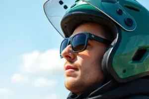 capacete aberto com óculos
