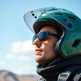 capacete aberto com óculos